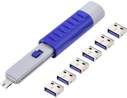 Renkforce RF-4714586 USB-A-poortslot Set van 6 stuks Zilver, Blue Incl. 1 sleutel
