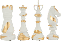 J-Line decoratie Schaakstuk - polyresin - creme/goud - small - 4 stuks