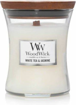WoodWick Hourglass Medium Geurkaars - White Tea & Jasmine - 60 branduren