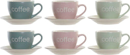 Set van 6 kopjes met schotel DKD Home Decor Blauw Roze Groen Keramiek (150 ml)
