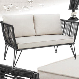 tectake® Sundo - Tuin-Loungesofa - Weerbestendig Rope-Design met Dikke Kussens - 131x131x71 cm