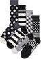 Happy Socks 4-pack sokken - Heren & Dames - Klassiek zwart-wit (4 paar)