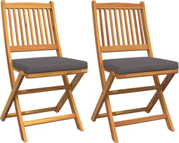 vidaXL - Opvouwbare - Tuinstoelen - met - Grijze - Kussen - 2 - stuks - Massief - Acaciahout