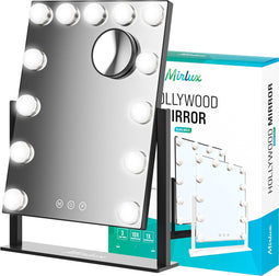 Mirlux Make Up Hollywood Spiegel met Verlichting - Visagie - Dimbaar LED Lampen Licht - 13 Lampen - 44x30cm - Zwart