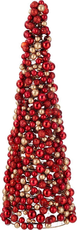 J-Line decoratie Kegel Balletjes - kunststof - rood/goud - large