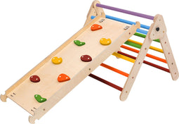 KateHaa Houten Klimdriehoek met Klimwand Regenboog - Klimrek - Houten Montessori Speelgoed