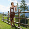 dressforfun Lederhose Walchensee - Verkleedkleding - Kniehoogte kleurrijke stiksels - Bruin