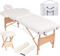 vidaXL - Massagetafel- - en - krukset - inklapbaar - 2 - zones - 10 - cm - dik - wit