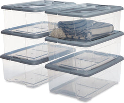 IRIS New Topbox - Opbergbox 30L - Stapelbaar met deksel - Zilvergrijs (set van 6)