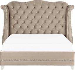 AYETTE - Tweepersoonsbed - Taupe - 140 x 200 cm - Fluweel