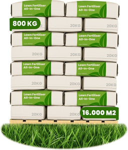 Gazonmest All-In-One (800kg, 16.000m2) - Voor een Diepgroen Sterk Gazon Zonder Mos en Onkruid - Gazonmeststof - Gazon Kalk - Meststof Gazon - Gras Mest - Bodemverbeteraar - Organifer
