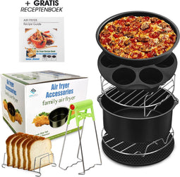 LifeNeeds (2021) - 8-delige Airfryer Accessoireset - Voor heteluchtfriteuse - Zwart en Zilver