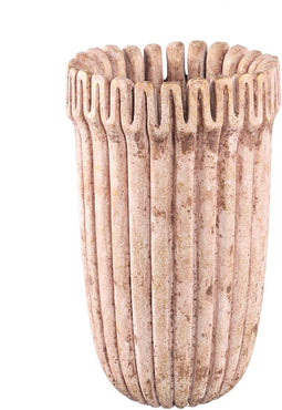 PTMD Raffay Brown Cement Round Pot Ribbed Lines High L