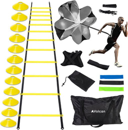 Volcan Voetbal Spullen Set - Trainingsmateriaal - Speedladder Kegels Weerstandsbanden Weerstandsparachute Baltrainer Draagtas