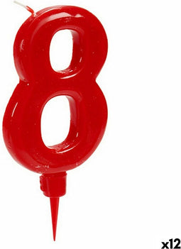 Kaars Rood Verjaardag Cijfer 8 (12 Stuks)