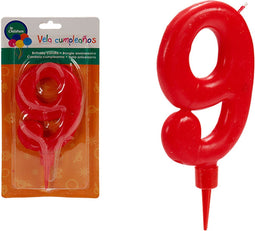 Kaars Rood Verjaardag Cijfer 9 (12 Stuks)