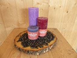Kaarsen set Bolsius 3 stuk paars, donkergrood en grijs blauw met zw...