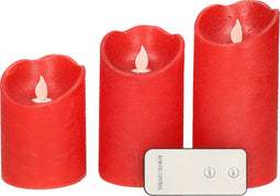 Kaarsen set van 3x stuks led stompkaarsen rood met afstandsbediening - Woondecoratie - Elektrische kaarsen