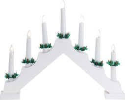 Kaarsenbrug verlichting - wit - hout - 39,5 x 5 x 31 - 7 led lampjes - warm wit - kaarsen verlichting