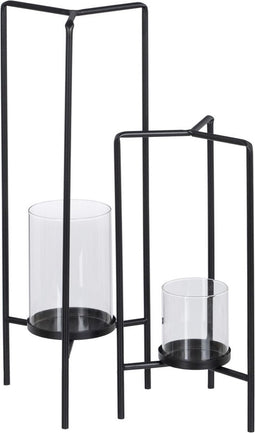 Kaarshouder 18,5 x 16,5 x 50 cm Kristal Zwart Metaal (2 Stuks)