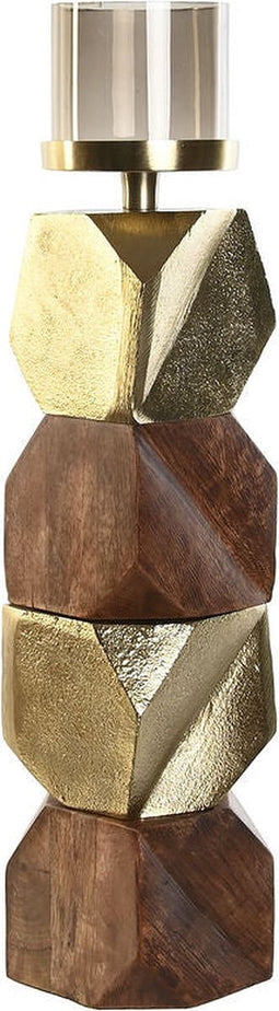 Kaarshouder DKD Home Decor 10 x 10 x 51,5 cm Kristal Gouden Bruin Aluminium Mangohout