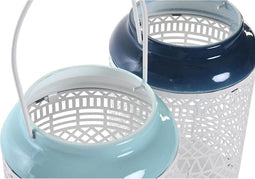 Kaarshouder DKD Home Decor 15 x 15 x 24,5 cm Metaal Hemelsblauw Marineblauw (2 Stuks)