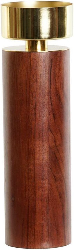 Kaarshouder Home Esprit Bruin Gouden Aluminium Acacia 8 X 8 X 27 Cm