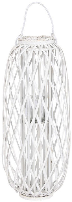 Kaarshouder Home ESPRIT Wit vlechtwerk Kristal 34 x 34 x 80 cm