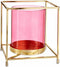 Kaarshouder Vierkant Roze Gouden Metaal Glas (14 x 15,5 x 14 cm)