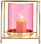 Kaarshouder Vierkant Roze Gouden Metaal Glas (14 x 15,5 x 14 cm)