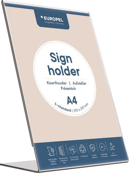 Kaarthouder Europel Staand - L-standaard - A4 - 21 x 29,7 cm - Transparant