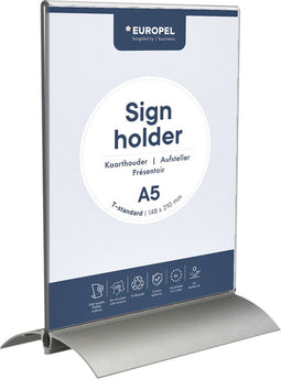 Kaarthouder OPUS 2 T-standaard A5 staand acryl aluminium | 10 stuks