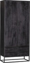 Kabinet kast Milan zwart Mangohout en staal 90 cm - zwarte kast met deuren - houten kast zwart