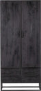 Kabinet kast Milan zwart Mangohout en staal 90 cm - zwarte kast met deuren - houten kast zwart