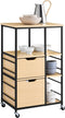 SoBuy FKW111-N - Keukentrolley - 2 lades 3 planken - Natuurlijk hout zwart metaal 89x53x37cm