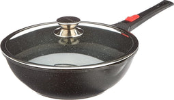 KAMBERG - Wok van 28 cm - Afneembaar handvat - Gegoten aluminium -Glazen deksel - Alle fornuizen inclusief inductie