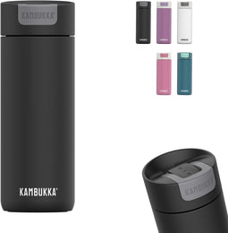 Kambukka Olympus Thermosbeker 500 ml - Koffiebeker To Go - makkelijk reinigen - lekvrije Koffiebeker RVS - Theebeker - Travel Mug - Zwart