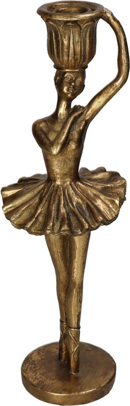 Kandelaar ballerina polyresin goud 9x9x28.5 cm