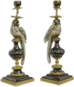 Kandelaars - papegaaien - brons en porselein - set van 2 - 48 cm hoog