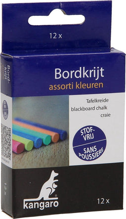 Kangaro bordkrijt - stofvrij - doos a 12 stuks - assorti kleuren - K-N12CD