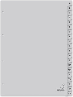 Kangaro tabbladen A-Z - A4 - PP 120 micron - grijs - 4-gaats - 20-delig letters - G420AZ
