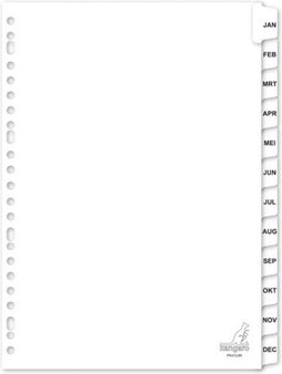 Kangaro tabbladen - A4 - karton - 190 grams - wit - 23-gaats - 12-delig maanden - PK412JM