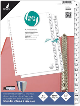 Kangaro tabbladen - A4 - karton - 190 grams - wit - 23-gaats - 20-delig letters A-Z - PK420AZM