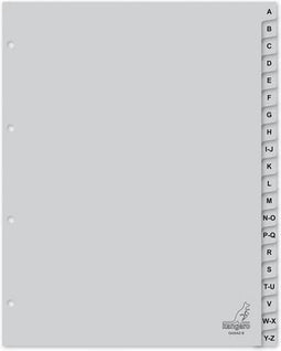 Kangaro tabbladen - A4 - PP 120 micron - grijs - 4-gaats - 20-delig letters A-Z - extra breed - G420AZ-B