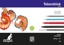 Kangaro tekenblok - 210x297mm - 200 grams - 20 vel - wit - K-5551