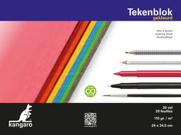 Kangaro tekenblok - A4+ - 110 grams gekleurd papier - 20 vel - K-5588