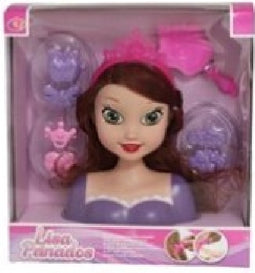 Kaphoofd Prinses van 21 cm voor kinderen bruin met 7 accessoires - kappop - kapkop - kaphoofd