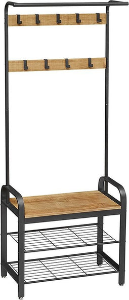 Kapstok met schoenenrek - honingbruin/zwart - 72x33.7x183 cm - zelfmontage
