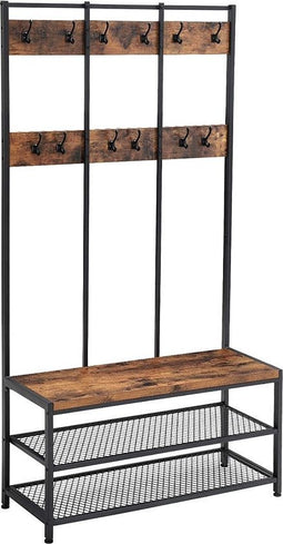 Kapstok met schoenenrek - rustiek bruin - 100 x 40 x 186 cm - 24 haken