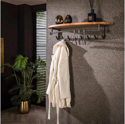 Kapstok round 8 haken hoedenplank - Massief acacia naturel